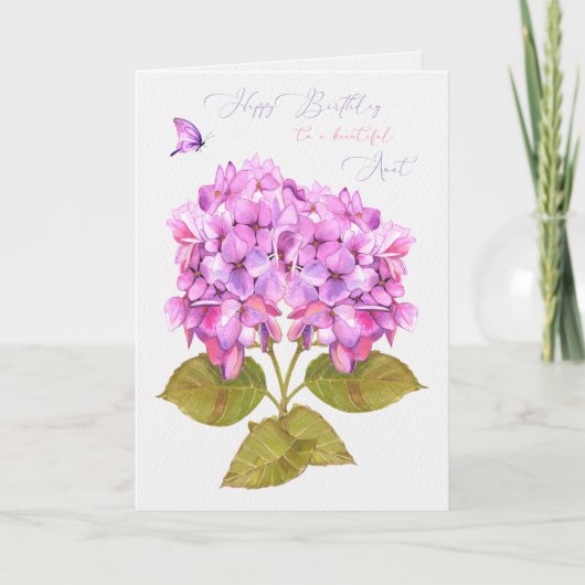 Geburtstag für Tante Hydrangeas und Schmetterling Karte (Vorderseite)