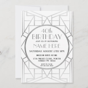 Geburtstag Gatsby Silver Invite Einladung
