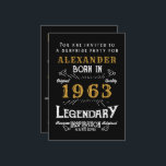 Geburtstag Geboren 1963 Schwarzer Retro Einladung<br><div class="desc">Für alle,  die ihren Geburtstag feiern,  haben wir die ideale Geburtstagsfeier mit Vintagem Ambiente. Der schwarze Hintergrund mit Vintagem Typografie-Design in Weiß und Gold ist schlicht und elegant mit Retro-Ambiente. Passen Sie den Text dieses Geburtstagsgeschenks mit der Vorlage einfach an. Finden Sie weitere Feierlichkeiten,  Vorräte und Geschenke für Party</div>