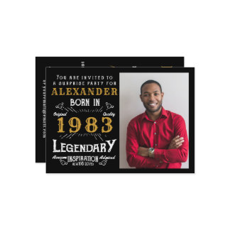 Geburtstag Geboren 1983 Schwarzes Gold Retro Foto Einladung