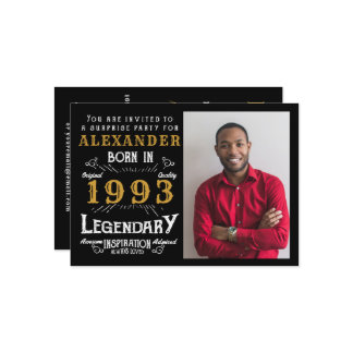 Geburtstag Geboren 1993 Schwarzes Gold Retro Foto Einladung