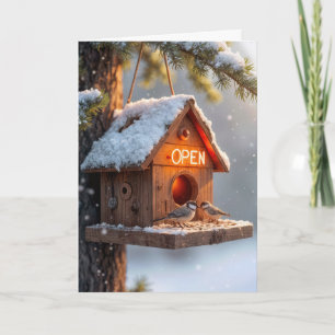 Geburtstag Geburtshaus mit Neon Open Sign Karte