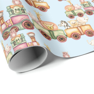 Geburtstag Geschenkpapier - Baby-Tiere im Zug