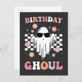 Geburtstag Ghoul Ghost Halloween Groovy Retro Einladungspostkarte (Vorne/Hinten)