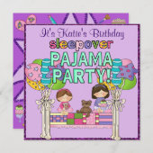 Geburtstag Girl Sleepover Pajama Party Einladung (Vorne/Hinten)