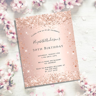 Geburtstag Glitter Rose Gold Metall-Einladung Budg Flyer