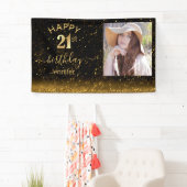 Geburtstag glücklich 21 goldene schwarze Glitzer F Banner (Insitu)