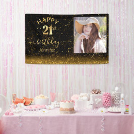 Geburtstag glücklich 21 goldene schwarze Glitzer F Banner