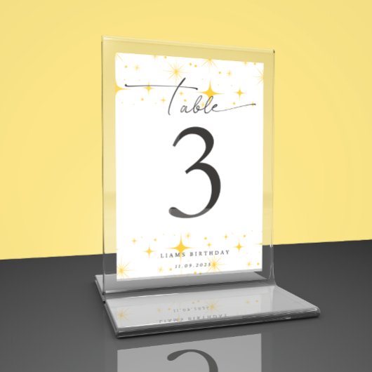 Geburtstag glühender gelber SterneTischflachkarte Dankeskarte