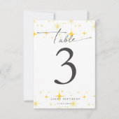 Geburtstag glühender gelber SterneTischflachkarte Dankeskarte (Vorderseite)