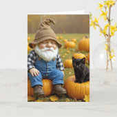 Geburtstag Gnome und Black Kitten On Pumpkins Karte (Gelbe Blume)