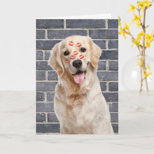 Geburtstag Golden Retriever auf Backstein Karte (Gelbe Blume)