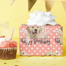 Geburtstag Golden Retriever auf Polka Dots Geschenkpapier