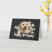 Geburtstag Golden Retriever auf Polka Dots Karte (Gelbe Blume)