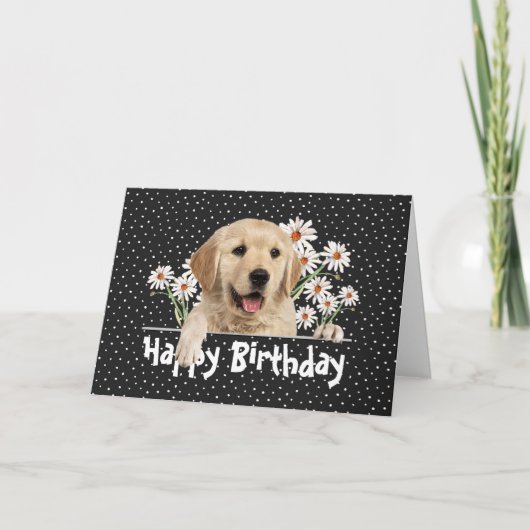 Geburtstag Golden Retriever auf Polka Dots Karte (Vorderseite)