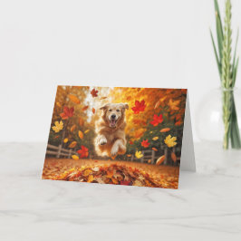 Geburtstag Golden Retriever springen in Blätter Karte