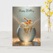 Geburtstag Goldfish springt aus Fishbowl Karte (Gelbe Blume)