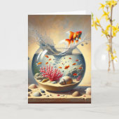 Geburtstag Goldfish springt aus Fishbowl Karte (Gelbe Blume)
