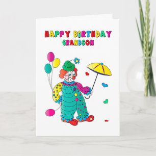 Geburtstag Grandson Farbige Clown-Fun-Bildkarte Karte