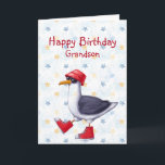Geburtstag Grandson Fun Niedlich Seagull Bird Card Karte<br><div class="desc">Happy Birthday Grandson oder Niedliche Seagull Rot Stiefel und Hut Tier Spaß Funny anpassen</div>