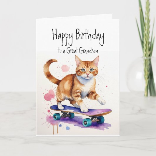 Geburtstag Grandson Fun Niedliche Katze auf Skateb Karte (Vorderseite)