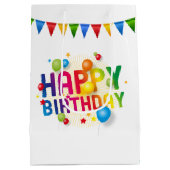 Geburtstag graue Kitten auf Weiß Mittlere Geschenktüte (Rückseite)