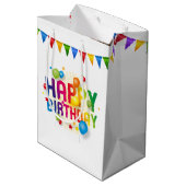 Geburtstag graue Kitten auf Weiß Mittlere Geschenktüte (Rückseite Schrägansicht)