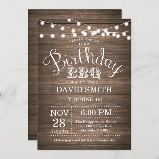 Geburtstag GRILLEN Einladung Rustikal 18. Geburtst (Vorne/Hinten)