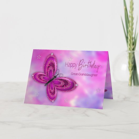 Geburtstag Große Grandtochter Glitzy Butterfly Karte (Vorderseite)