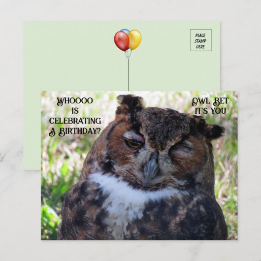 Geburtstag Große Horned Owl Postkarte (Vorne/Hinten)