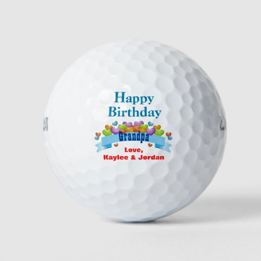 Geburtstag Großpa Golfer Niedliche Herzen Name hin Golfball (Vorderseite)