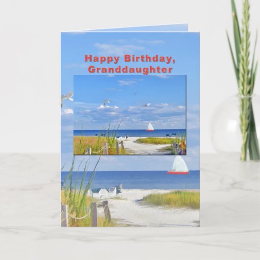 Geburtstag, Großtochter, Strand- und Ocean View Ca Karte (Vorderseite)
