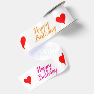 Geburtstag Grün Pink Orange Rot Herzen 3" Satinband