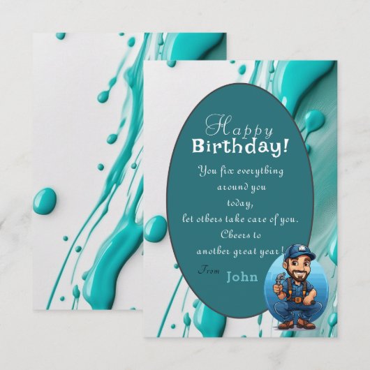 Geburtstag Gruß an einen Klempner Karte (Vorne/Hinten)