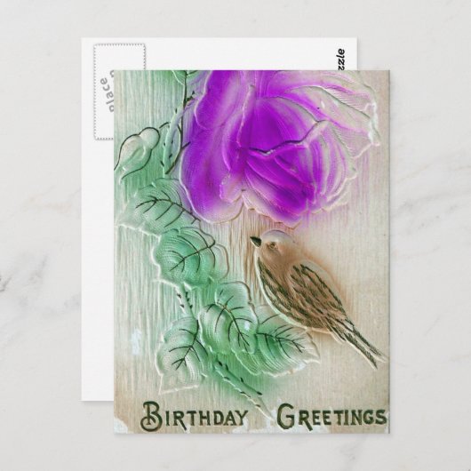 Geburtstag Gruß Bird und Blume Postkarte (Vorne/Hinten)