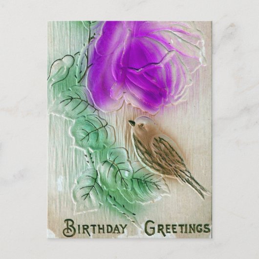 Geburtstag Gruß Bird und Blume Postkarte (Vorderseite)