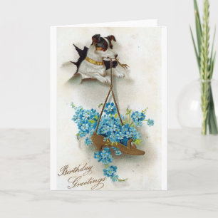 Geburtstag Grüße Niedlich Hund und Schuhe Vintag Karte