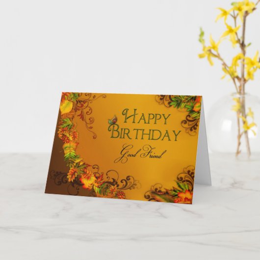 GEBURTSTAG - GUTER FREUND - AUTMN-BLÄTTER KARTE (Gelbe Blume)