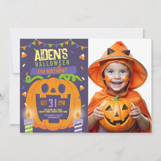Geburtstag Halloween Kids Party Pumpkin Foto Einladung (Vorderseite)