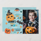 Geburtstag Halloween Pumpkin Blue Party Foto Einladung (Vorne/Hinten)