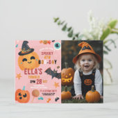 Geburtstag Halloween Pumpkin Foto Party Kinder Einladung (Stehend Vorderseite)