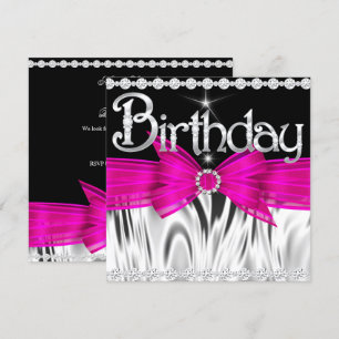 Geburtstag  Hellrosa Schleife Schwarz Silber Party Einladung