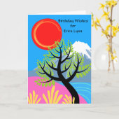 Geburtstag hinzufügen Name Red Sun Mount Fuji Karte (Gelbe Blume)