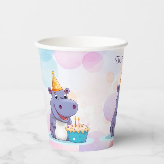 Geburtstag Hippo Paper Cups Pappbecher (Vorderseite)