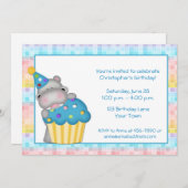 Geburtstag Hippo und Cupcake Einladung (Vorne/Hinten)