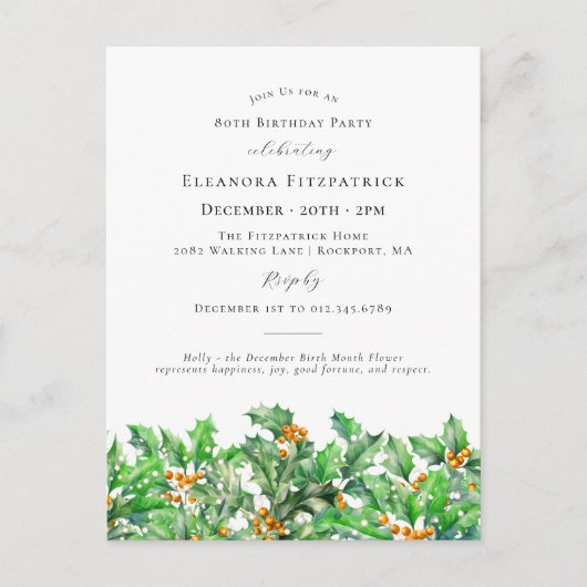 Geburtstag Holly Dezember Geburtsmonat Blume\ Einladungspostkarte (Vorderseite)