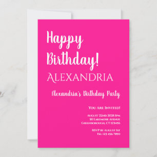 Geburtstag Hot Pink White Typografy Happy Birthday Einladung