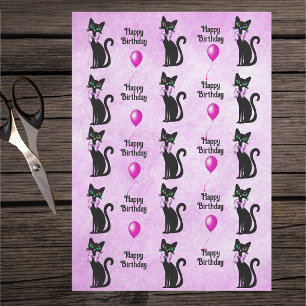 Geburtstag Hübsche schwarze Katzen Rosa Schleifen  Seidenpapier