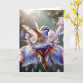 Geburtstag Hummingvogel in einem Iris-Blossom Karte (Gelbe Blume)