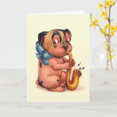 Geburtstag Hund mit Saxophon Karte (Gelbe Blume)
